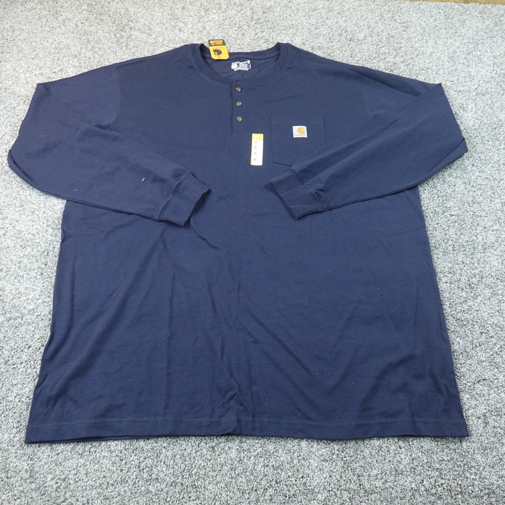 NEW Carhartt Shirt Mens 3XLT Navy Blue Henley Long Sleeve Pocket Heavyweight Top